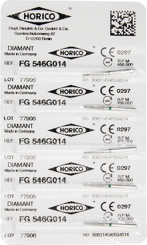 Diamantschleifer 546  Packung  5 Stück grün grob, FG, Figur 546, 8 mm, ISO 014