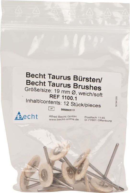 Montierte Bürste   Packung  12 Stück Ziegenhaar weich, Rad, Ø 19 mm