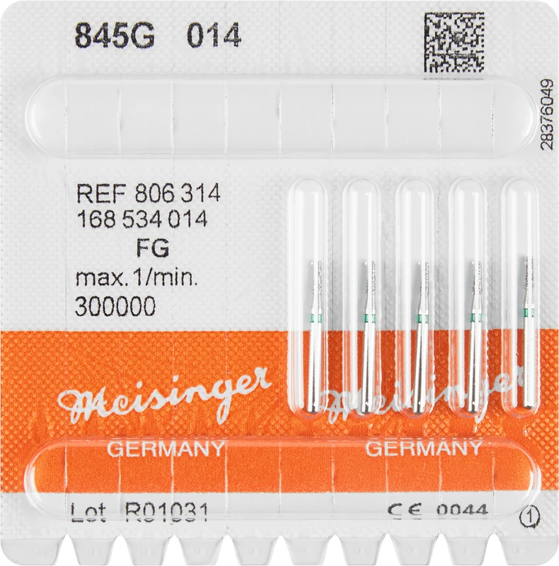 Diamanten 845  Packung  5 Stück grün grob, FG, Figur 168 Konus Kante scharf, 4 mm, ISO 014