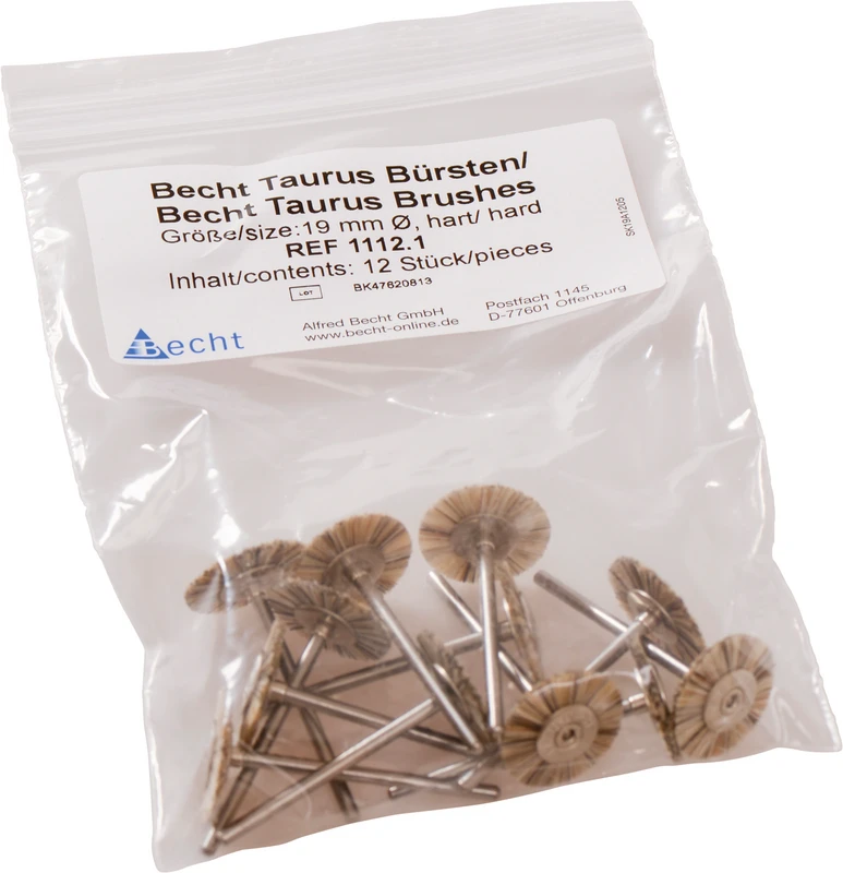 Montierte Bürste   Packung  12 Stück Pferdehaar hart, Rad, Ø 19 mm