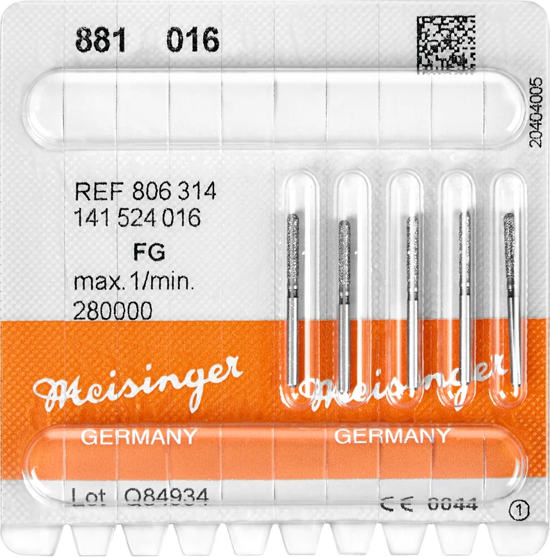 Diamanten 881  Packung  5 Stück blau mittel, FG, Figur 141 Zylinder rund, 8 mm, ISO 016