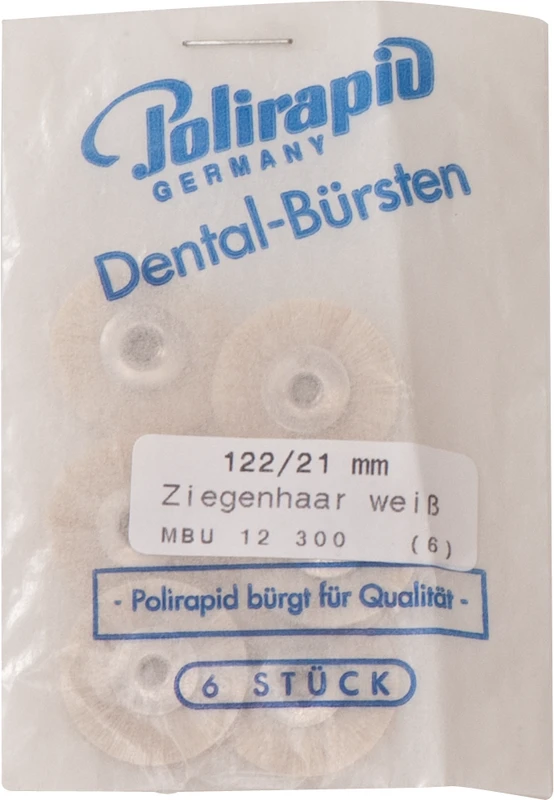 Miniaturbürsten Ziegenhaar  Packung  6 Stück unmontiert, weiß sehr weich, Ziegenhaar, Ø 21 mm