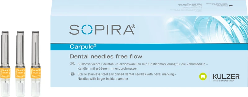 SOPIRA® Carpule® Free Flow Kanülen  Packung  100 Stück 27G, 25 mm, langer Anschliff, orange, Typ Injektion Periapikalisch