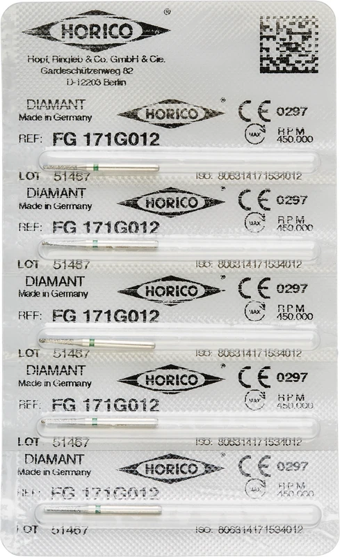 Diamantschleifer 171  Packung  5 Stück grün grob, FG, Figur 171, 6 mm, ISO 012