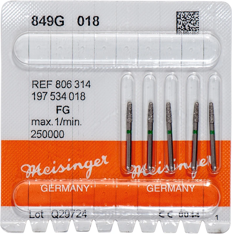 Diamanten 849  Packung  5 Stück grün grob, FG, Figur 197 Konus rund, 6 mm, ISO 018