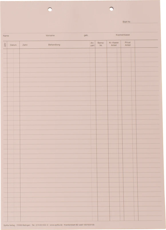 Krankenblatt B2   Stück  100 Blatt weiß