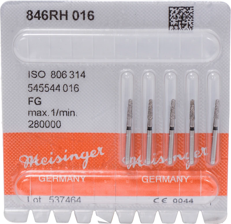 Diamanten 846  Packung  5 Stück schwarz super grob, FG, Figur 545, Konus Kante abgerundet, 6 mm, ISO 016