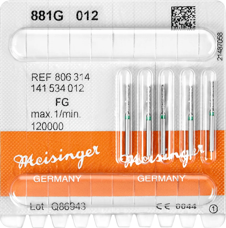 Diamanten 881  Packung  5 Stück grün grob, FG, Figur 141 Zylinder rund, 8 mm, ISO 012