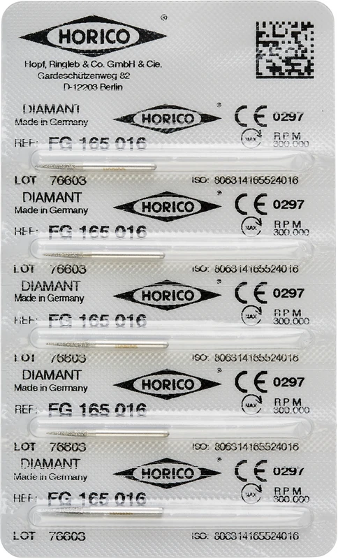 Diamantschleifer 165  Packung  5 Stück FG, Figur 165, 8 mm, ISO 016