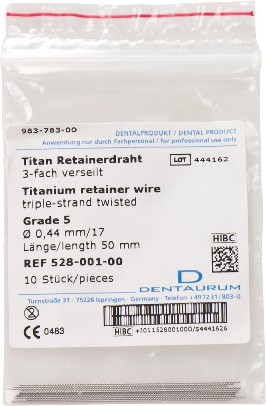 Retainerdraht   Packung  10 Stück 3-fach verseilt, Grade 5, Ø 0,44 mm, Titan