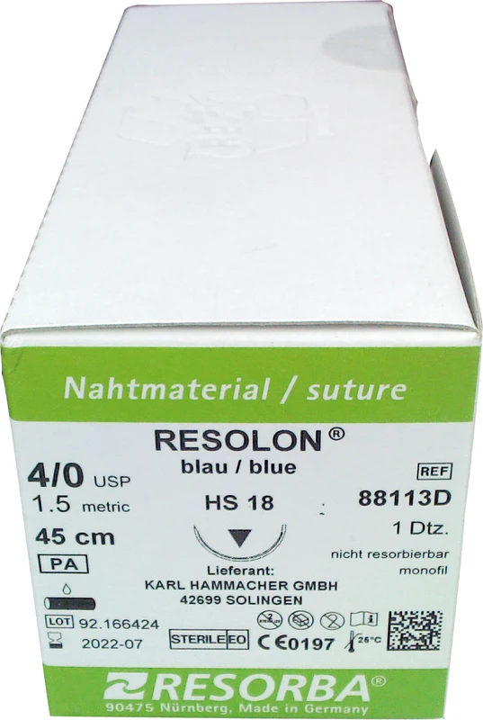 RESOLON®  Packung  12 Stück blau, 45 cm, HS18, 1\2 Kreis, außen schneidend, 18 mm, USP 4\0