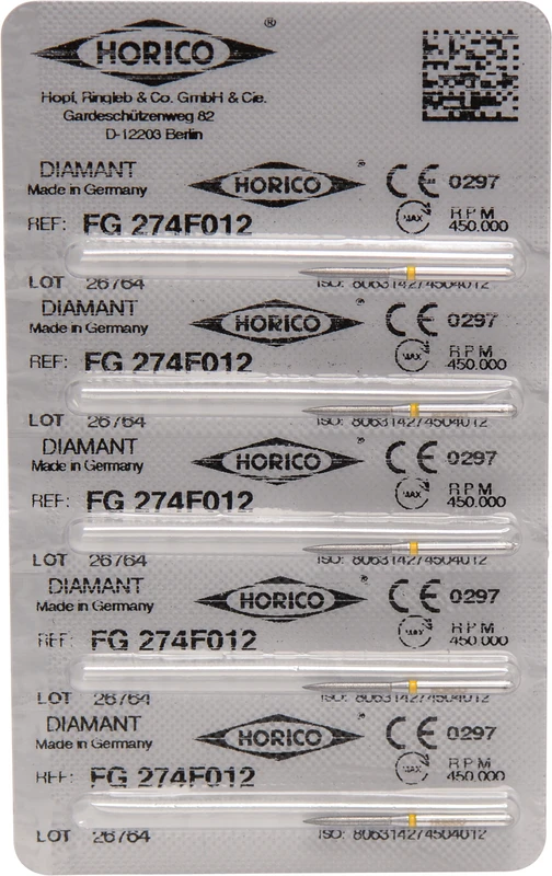 Diamantschleifer 274  Packung  5 Stück gelb x-fein, FG, Figur 274, 10 mm, ISO 012