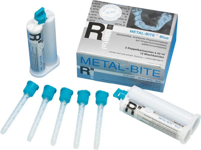 R-SI-LINE® METAL-BITE® Blue  Packung  2 x 50 ml Doppelkartusche blue, 12 Mischkanülen SXN