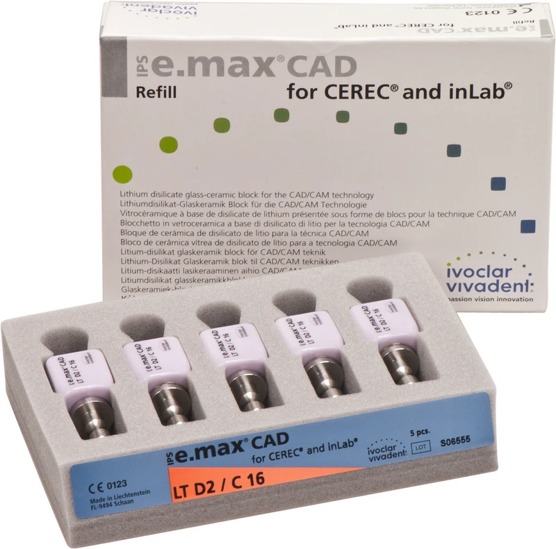 IPS e.max CAD Monolithic Solution for CEREC\inLab  Packung  5 Stück A-D Gr. C16, D2 LT