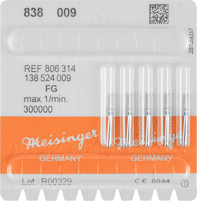 Diamanten 838  Packung  5 Stück blau mittel, FG, Figur 138 Zylinder, 4 mm, ISO 009