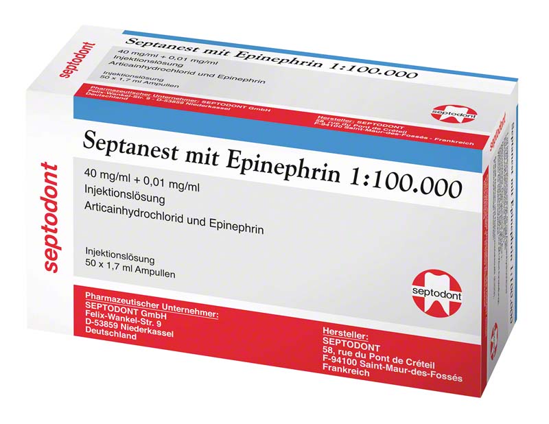 Septanest mit Epinephrin 1:100.000  Packung  50 x 1,7 ml Zylinderampulle