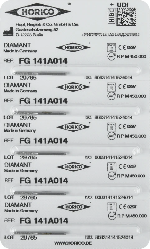 Diamantschleifer 141  Packung  5 Stück FG, Figur 141A Spitze ohne Diamant, 8 mm, ISO 014