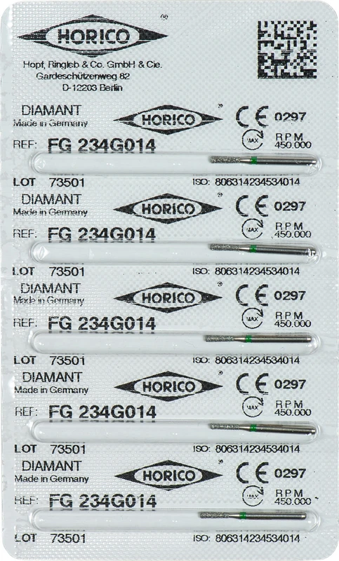 Diamantschleifer 234  Packung  5 Stück grün grob, FG, Figur 234, 5 mm, ISO 014