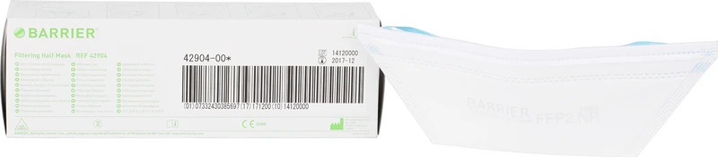 BARRIER® Filtration Gesichtsmaske   Packung  10 x 20 Stück FFP2, weiß, mit blauem Gummiband