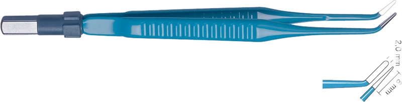 Bipolare-Pinzetten  Stück  16 cm, gewinkelt, Spitzenbreite: 2 mm, stumpf, blau