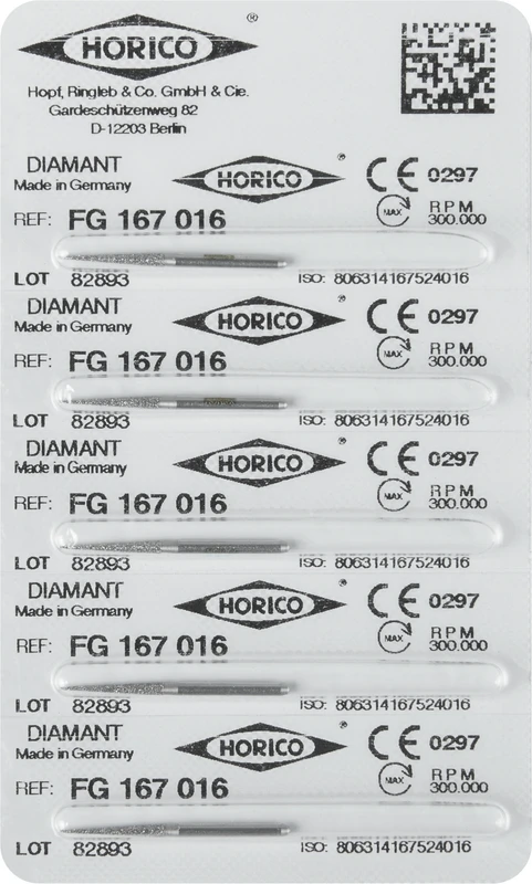 Diamantschleifer 167  Packung  5 Stück FG, Figur 167, 11,5 mm, ISO 016