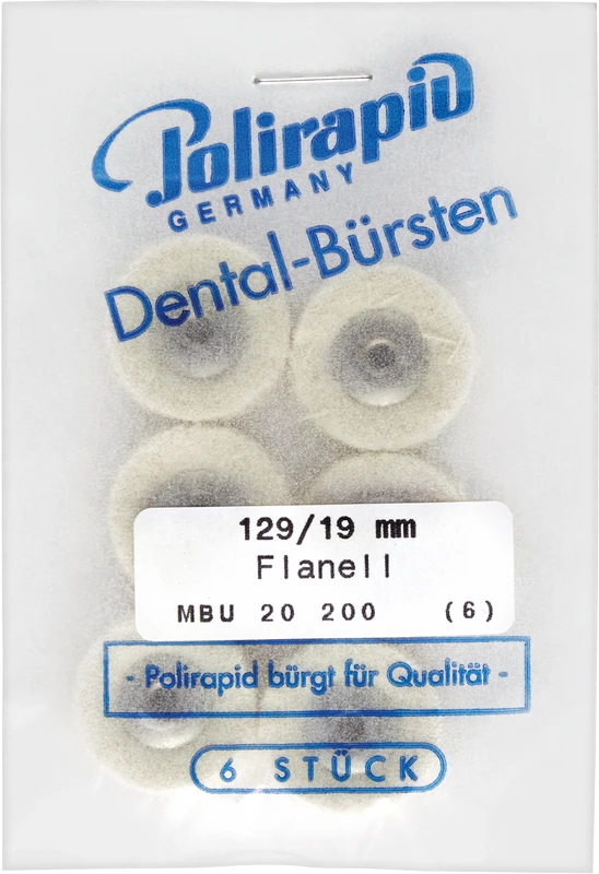 Miniaturbürsten Scheibe  Packung  6 Stück unmontiert, Flanellstoff weich, Ø 19 mm