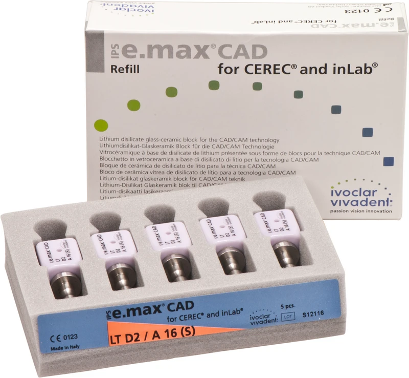 IPS e.max CAD Abutment Solutions for CEREC\inLab  Packung  5 Stück A-D, Gr. A16S, D2 LT