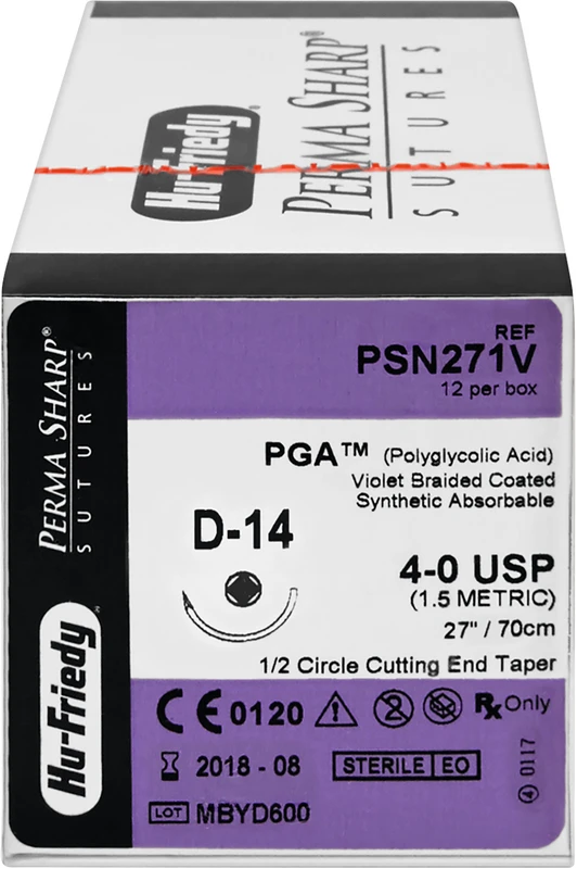 Perma Sharp PGA  Packung  12 Stück violett, 70 cm, D-14, 1\2 Kreis, Rundkörper, schneidend, 17,5 mm, USP 4\0