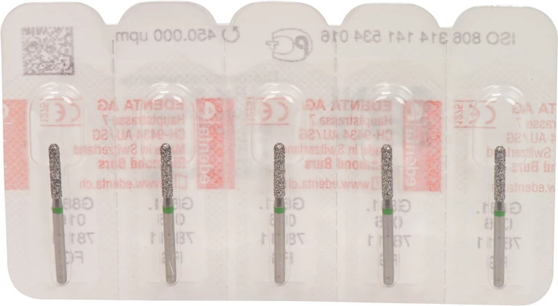 Omni Diamanten 881  Packung  5 Stück grün grob, FG, Figur 141 Zylinder rund, 8 mm, ISO 016