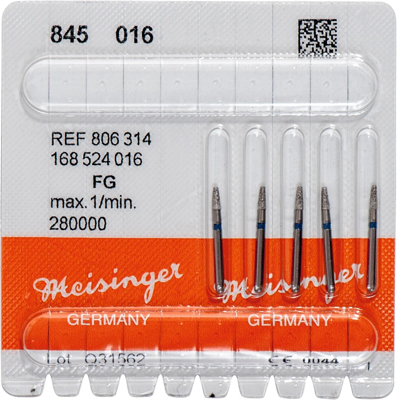 Diamanten 845  Packung  5 Stück blau mittel, FG, Figur 168 Konus Kante scharf, 4 mm, ISO 016