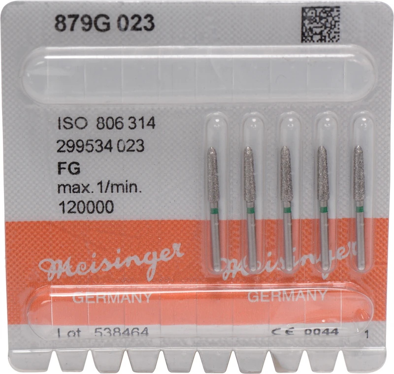 Diamanten 879  Packung  5 Stück grün grob, FG, Figur 299 Torpedo konisch, 10 mm, ISO 023