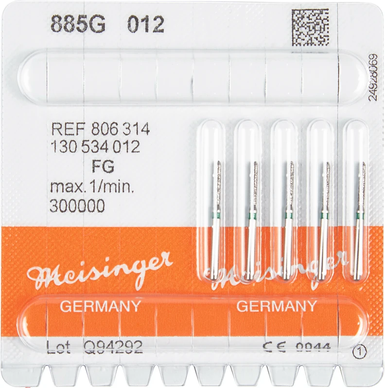 Diamanten 885  Packung  5 Stück grün grob, FG, Figur 130 Zylinder spitz, 8 mm, ISO 012