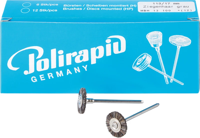 Miniaturbürsten Ziegenhaar  Packung  12 Stück HP, grau sehr weich, Ziegenhaar, Ø 17 mm