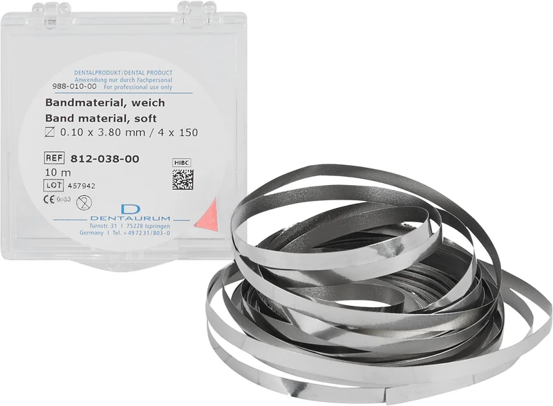 Bandmaterial auf Rolle  Rolle 10 Meter Band 0,1 x 3,8 mm