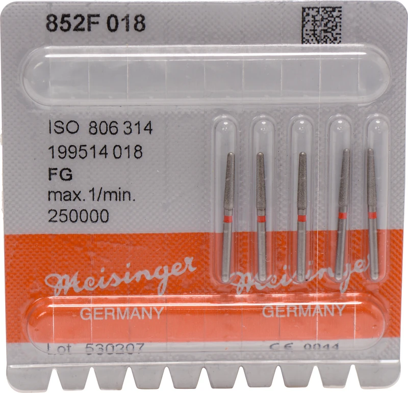 Diamanten 852  Packung  5 Stück rot fein, FG, Figur 199 Konus rund, 10 mm, ISO 018