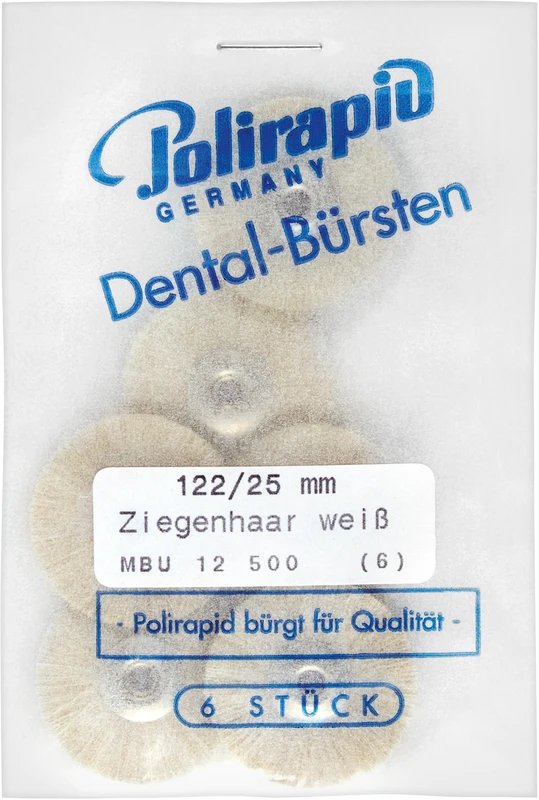 Miniaturbürsten Ziegenhaar  Packung  6 Stück unmontiert, weiß sehr weich, Ziegenhaar, Ø 25 mm