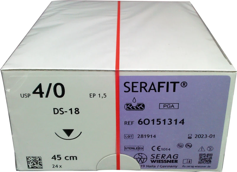 SERAFIT®   Packung  24 Stück violett, 45 cm, DS-18, 3\8 Kreis, schneidender Nadelkörper, 18 mm, USP 4\0