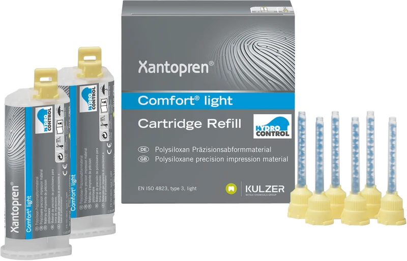 Xantopren® Comfort® System  Normalpackung  2 x 50 ml Doppelkartusche light blau, 12 Mixing Tips