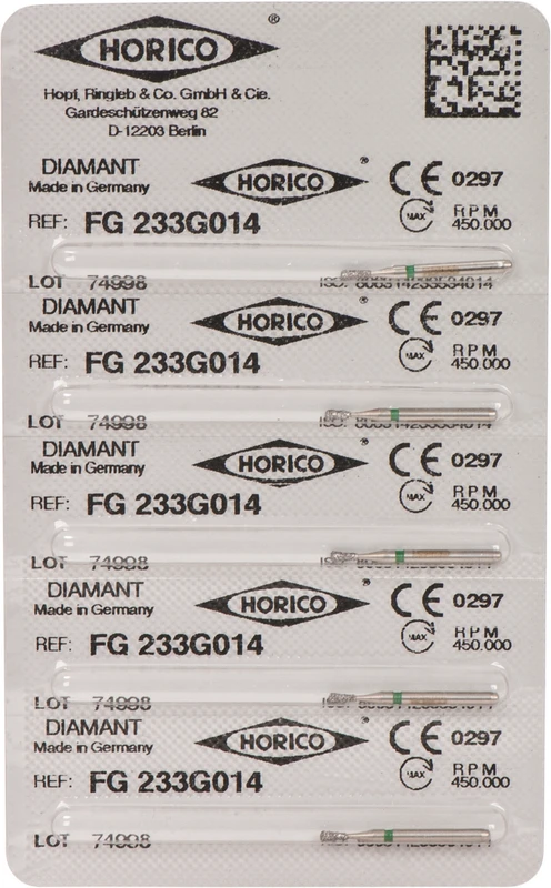 Diamantschleifer 233  Packung  5 Stück grün grob, FG, Figur 233, 2,6 mm, ISO 014