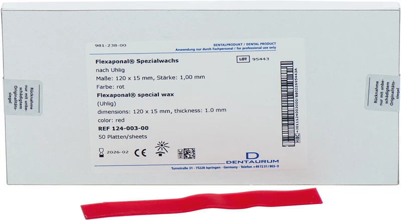 Flexaponal® Wachs nach Uhlig  Packung  50 Stück rot, 120 x 15 mm, Stärke 1 mm