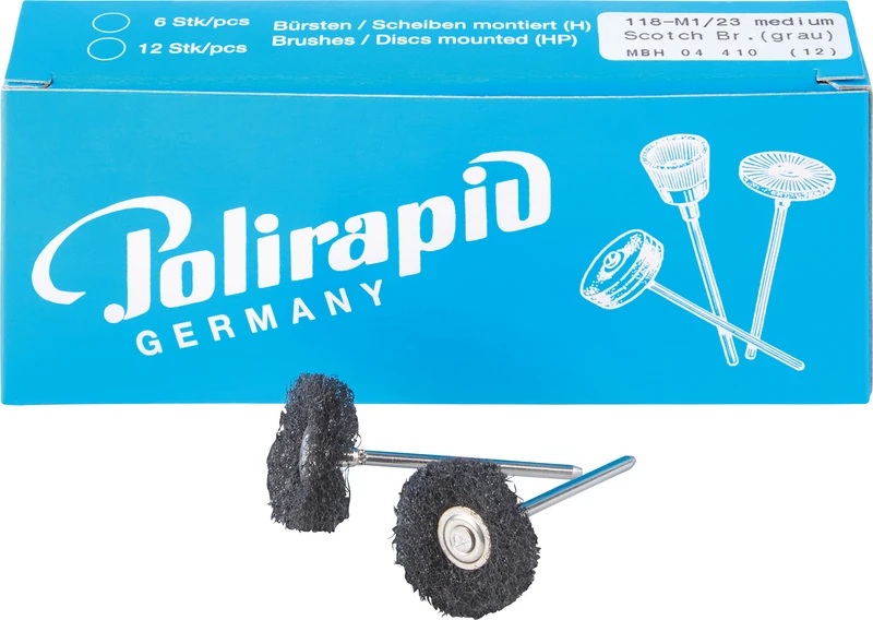 Miniaturbürsten 3M Scotch-Brite  Packung  12 Stück grau mittel, HP, 1 Scheibe 3M Scotch-Brite, K: 400-450, Ø 23 mm