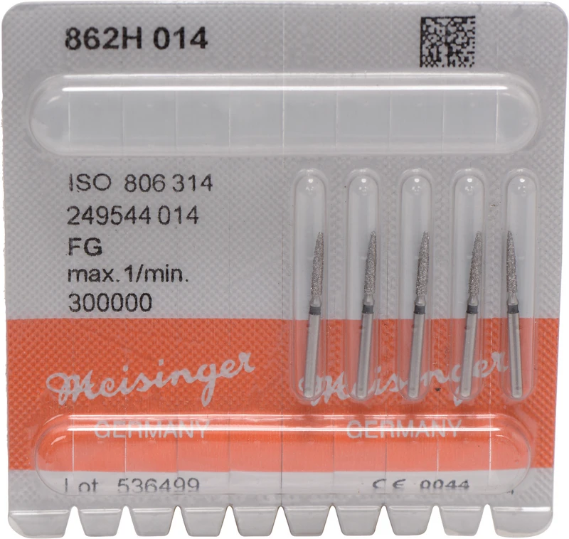 Diamanten 862  Packung  5 Stück schwarz super grob, FG, Figur 249 Flamme, 8 mm, ISO 014