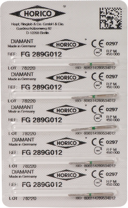 Diamantschleifer 289  Packung  5 Stück grün grob, FG, Figur 289, 8 mm, ISO 012