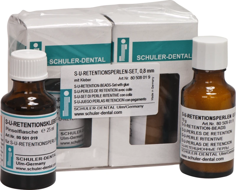 S-U-Retentionsperlen  Set  15 g Retentionsperlen Ø 0,8 mm, 15 ml Retentionskleber