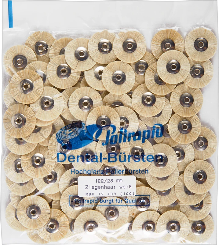 Miniaturbürsten Ziegenhaar  Packung  100 Stück unmontiert, weiß sehr weich, Ziegenhaar, Ø 23 mm