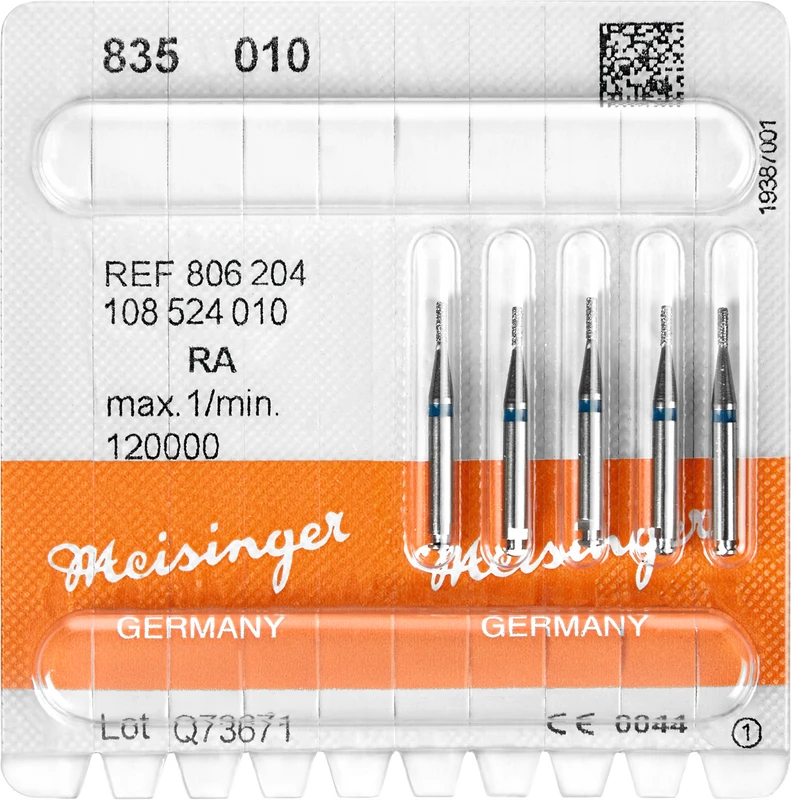 Diamanten 835  Packung  5 Stück blau mittel, RA, Figur 108 Zylinder, 3,5 mm, ISO 010