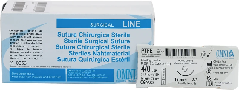 PTFE Nahtmaterial   Packung  12 Stück 75 cm, 3\8 Kreis, rund, diamantiert, 18 mm, USP 4\0