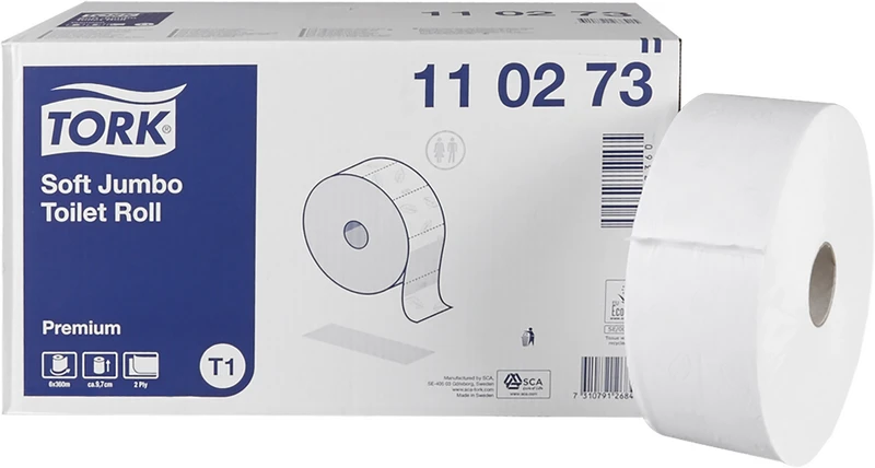 TORK® Jumbo Toilettenpapier   Packung  6 Rollen 2-lagig, 20 x 9,7 cm, weich, geprägt, weiß