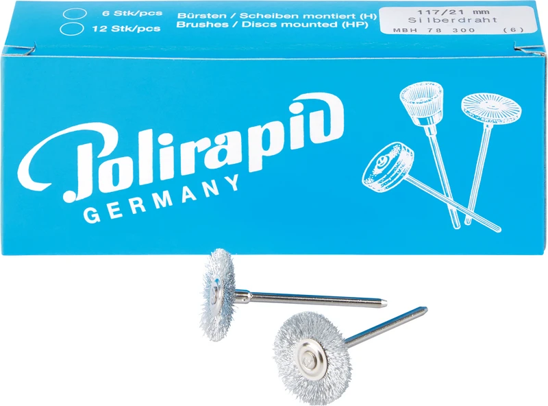 Miniaturbürsten Draht  Packung  6 Stück HP, Silberdraht, Ø 21 mm, Draht: 0,08 mm