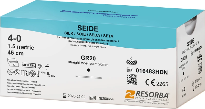 SEIDE  Packung  12 Stück schwarz, 45 cm, GR20, gerade Rundkörper, 20 mm, USP 4\0
